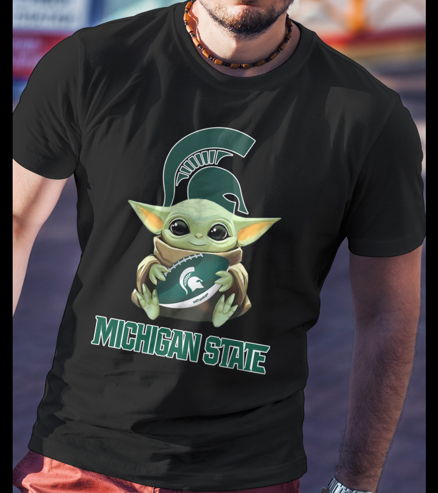 Michigan State Spartans Baby Yoda Football T-Shirt