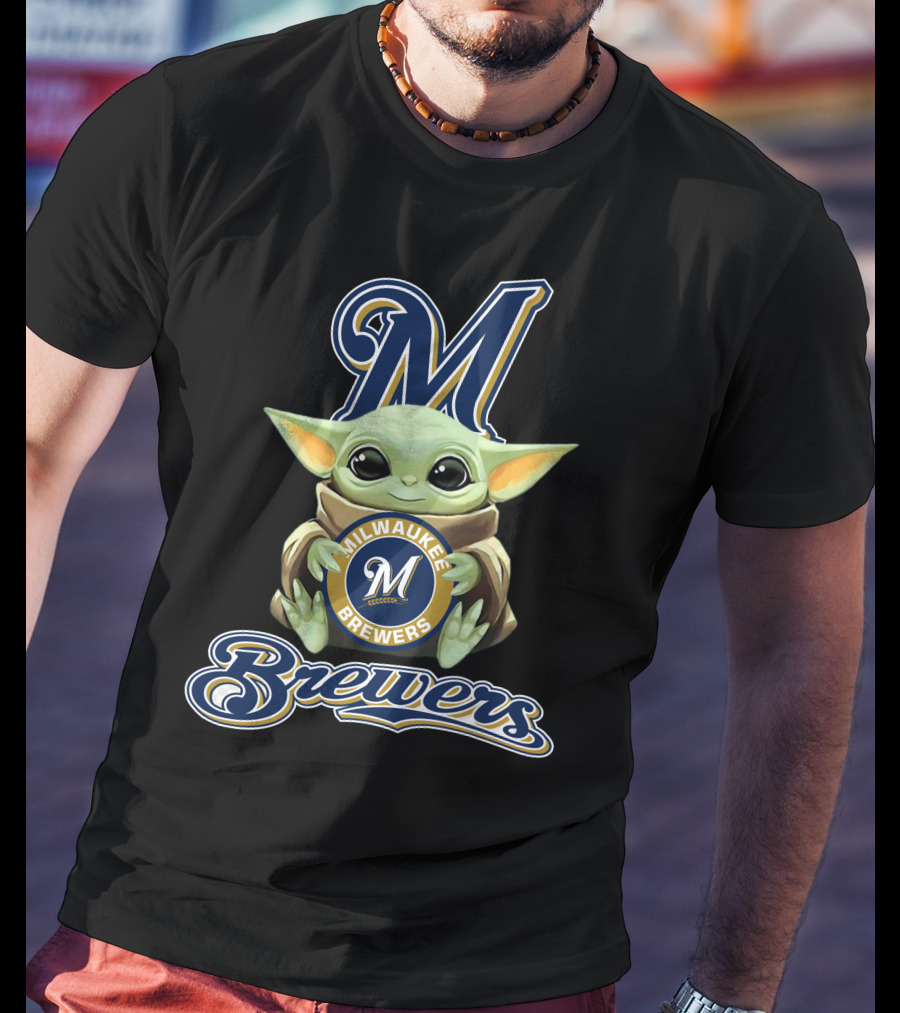 Milwaukee Brewers Baby Yoda With Team T-Shirt