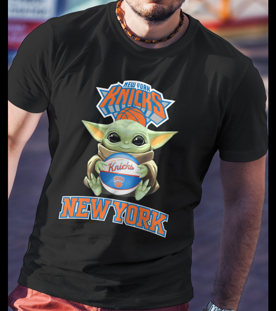 New York Knicks Baby Yoda Holding Basketball T-Shirt