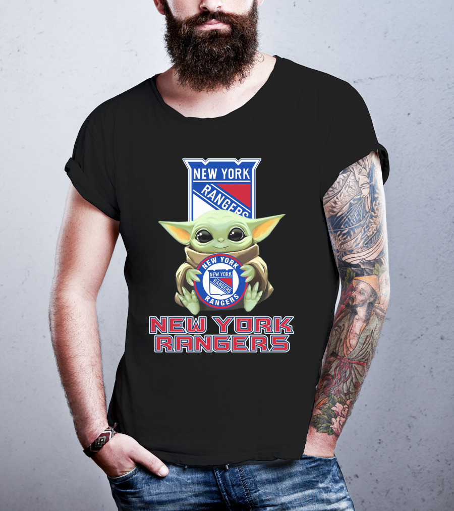 New York Rangers Baby Yoda Holding Team T-Shirt