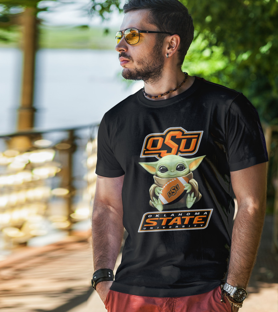 Osu Oklahoma State University Baby Yoda Football T-Shirt