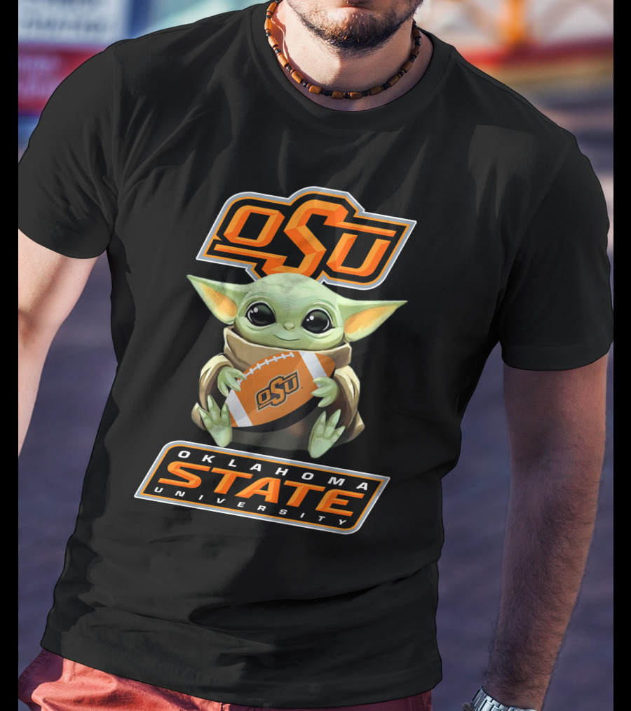 Osu Oklahoma State University Baby Yoda Football T-Shirt