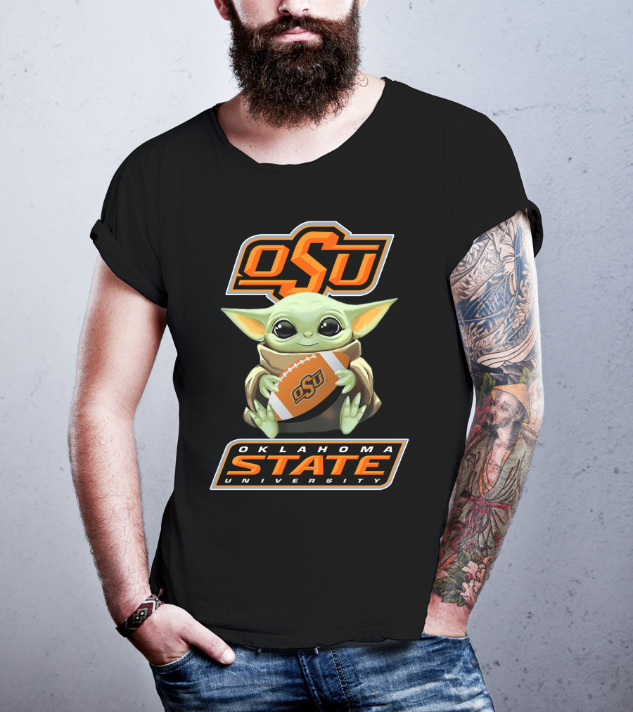 Osu Oklahoma State University Baby Yoda Football T-Shirt