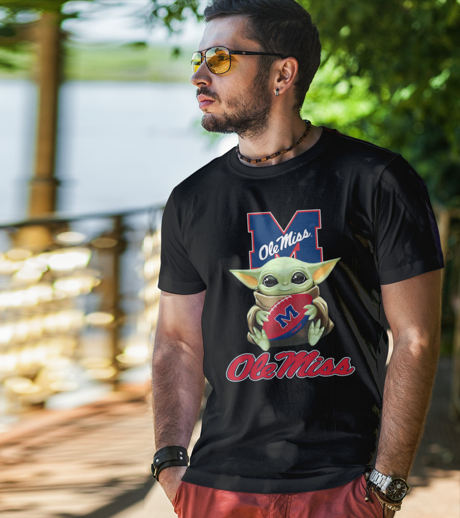 Ole Miss Rebels Baby Yoda Holding Football Official T-Shirt