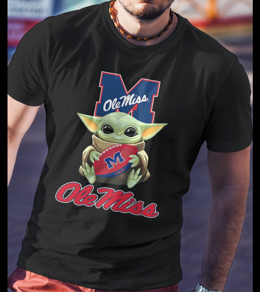 Ole Miss Rebels Baby Yoda Holding Football Official T-Shirt