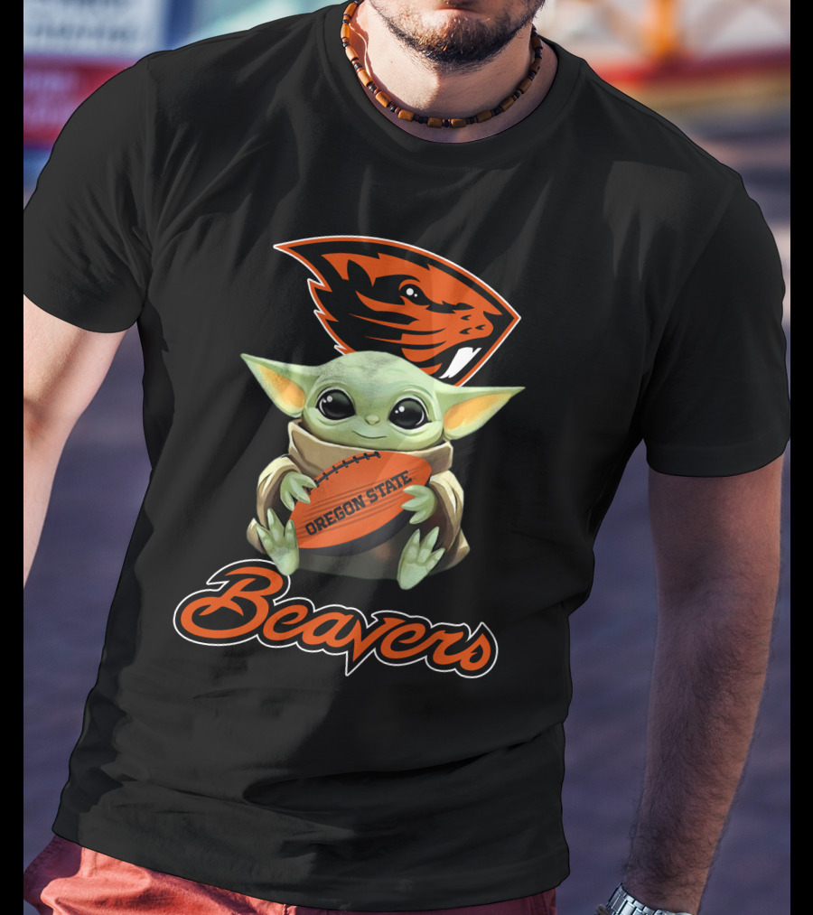 Oregon State Beavers Baby Yoda Holding Football T-Shirt