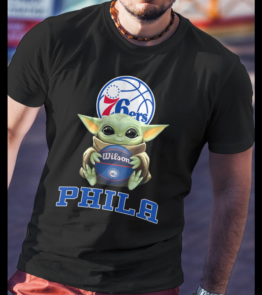 Philadelphia 76ers Baby Yoda Holding Wilson Basketball Phila T-Shirt