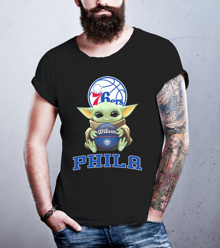 Philadelphia 76ers Baby Yoda Holding Wilson Basketball Phila T-Shirt