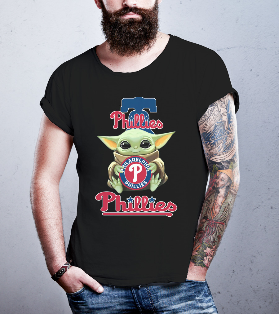 Philadelphia Phillies Baby Yoda Holding Phillies T-Shirt