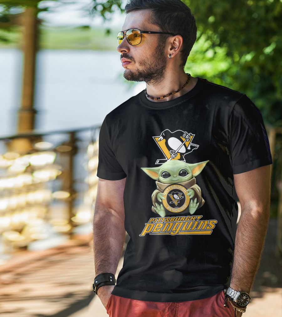 Pittsburgh Penguins Baby Yoda Holding Team T-Shirt