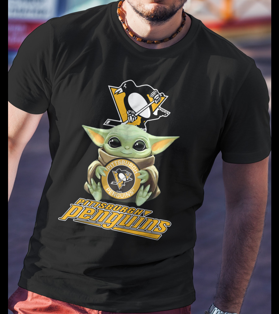 Pittsburgh Penguins Baby Yoda Holding Team T-Shirt