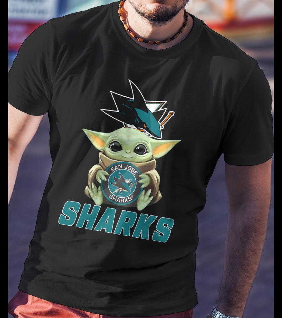 San Jose Sharks Baby Yoda Holding T-Shirt