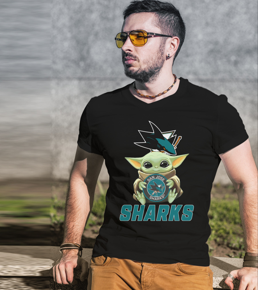 San Jose Sharks Baby Yoda Holding T-Shirt