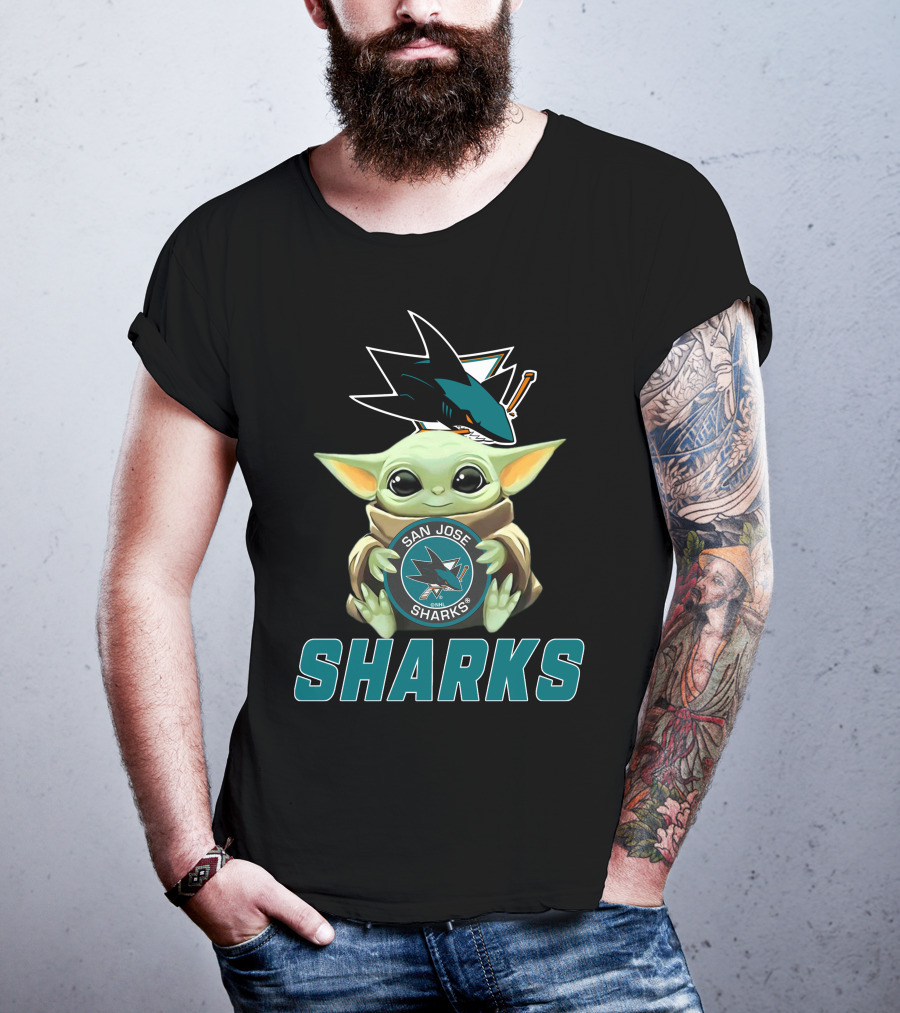 San Jose Sharks Baby Yoda Holding T-Shirt