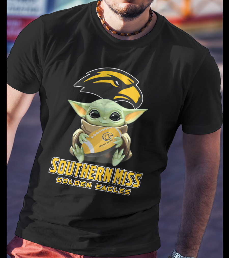 Southern Miss Golden Eagles Baby Yoda Holding Football T-Shirt