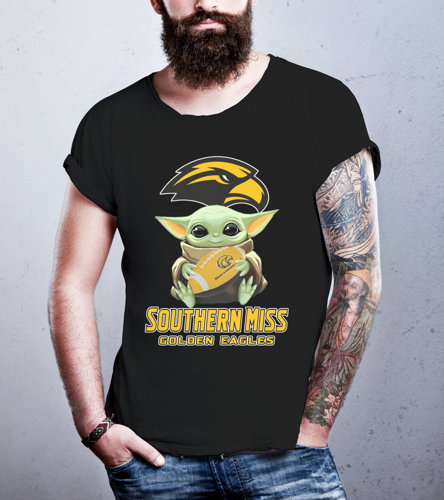 Southern Miss Golden Eagles Baby Yoda Holding Football T-Shirt