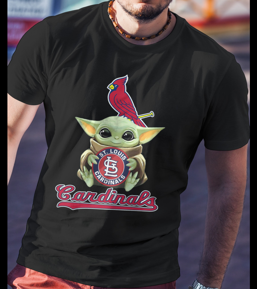 St. Louis Cardinals Baby Yoda Holding Logo With Cardinal Bird T-Shirt