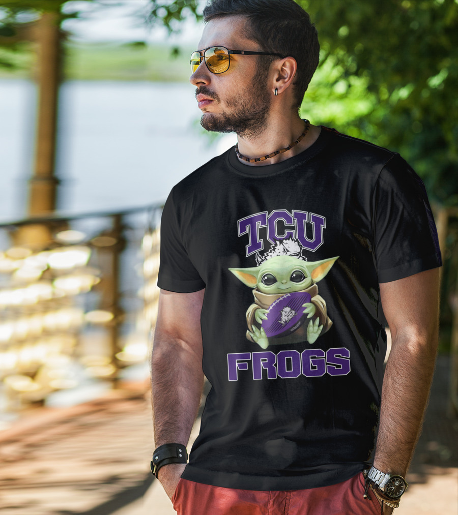 Tcu Frogs Baby Yoda Football T-Shirt