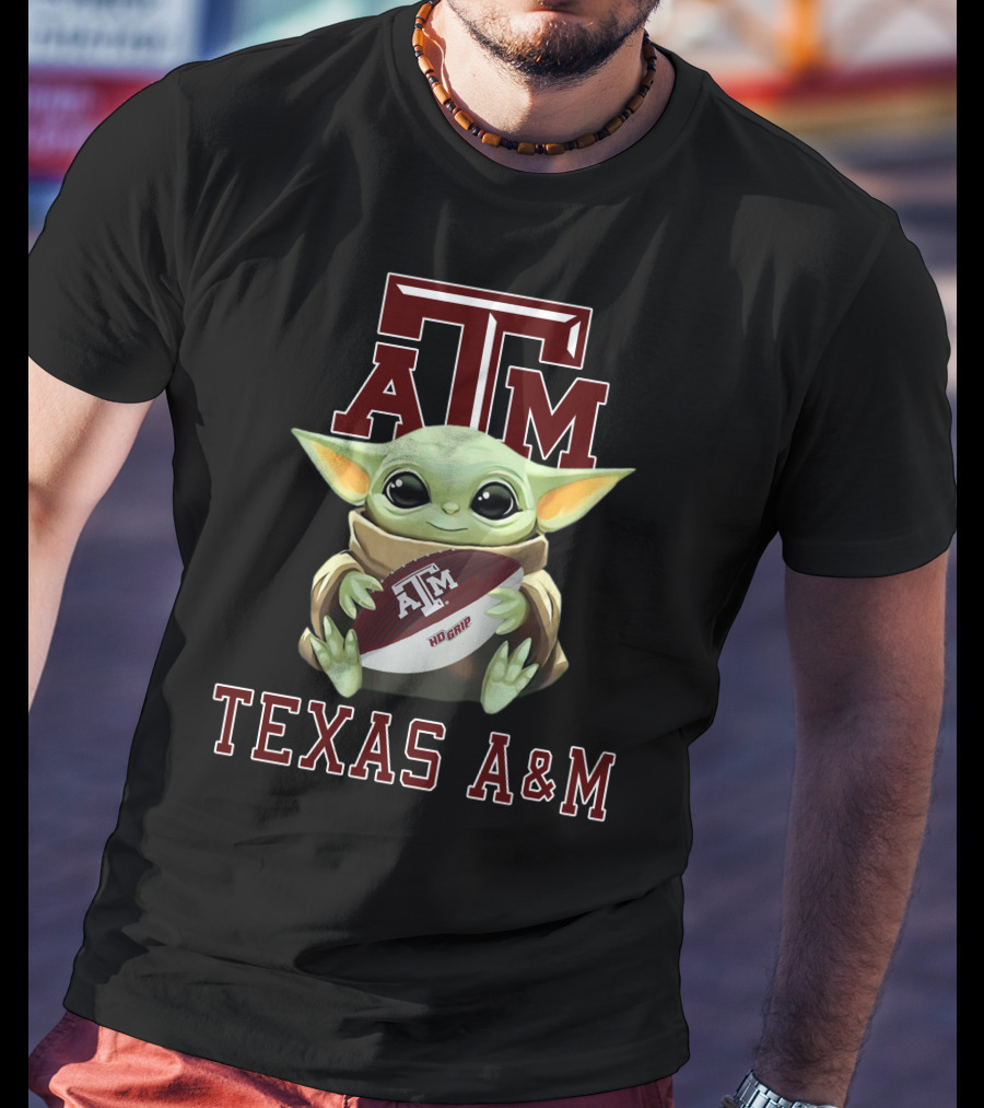 Texas A&M Aggies Baby Yoda Holding Football T-Shirt