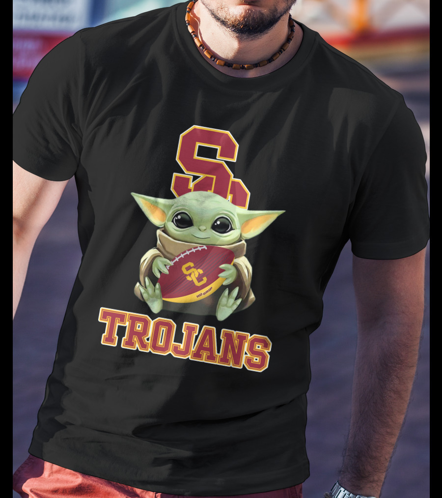 Usc Trojans Baby Yoda Holding Football T-Shirt