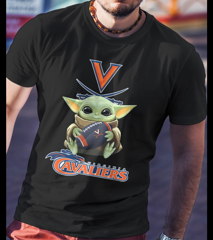 Virginia Cavaliers Baby Yoda Football Fan Logo Artwork T-Shirt