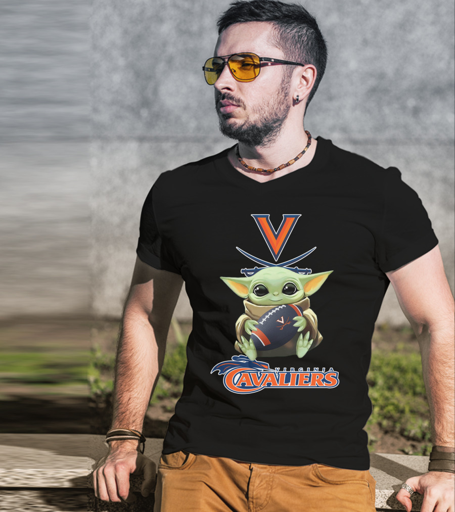 Virginia Cavaliers Baby Yoda Football Fan Logo Artwork T-Shirt
