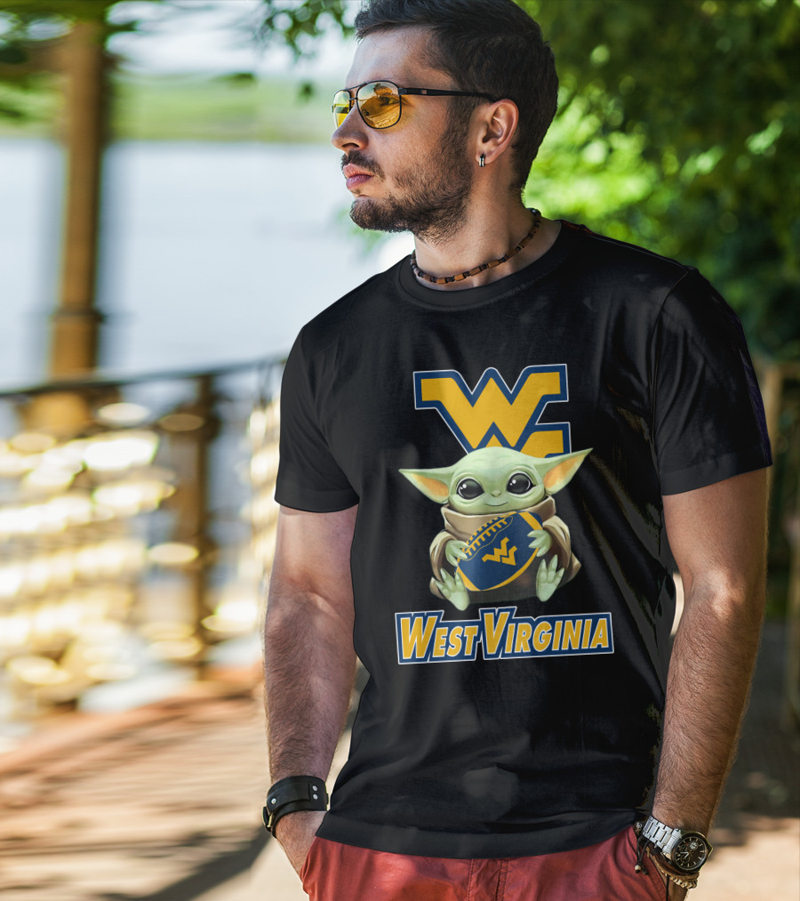 West Virginia Mountaineers Baby Yoda Football T-Shirt