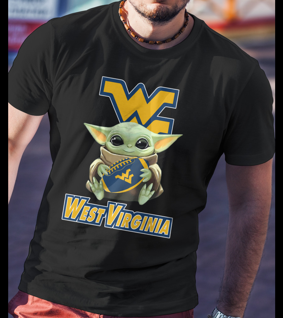 West Virginia Mountaineers Baby Yoda Football T-Shirt
