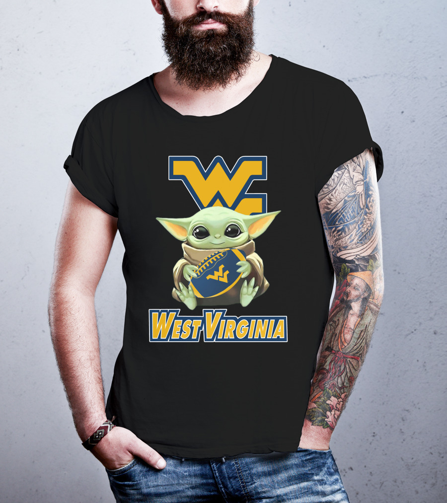 West Virginia Mountaineers Baby Yoda Football T-Shirt