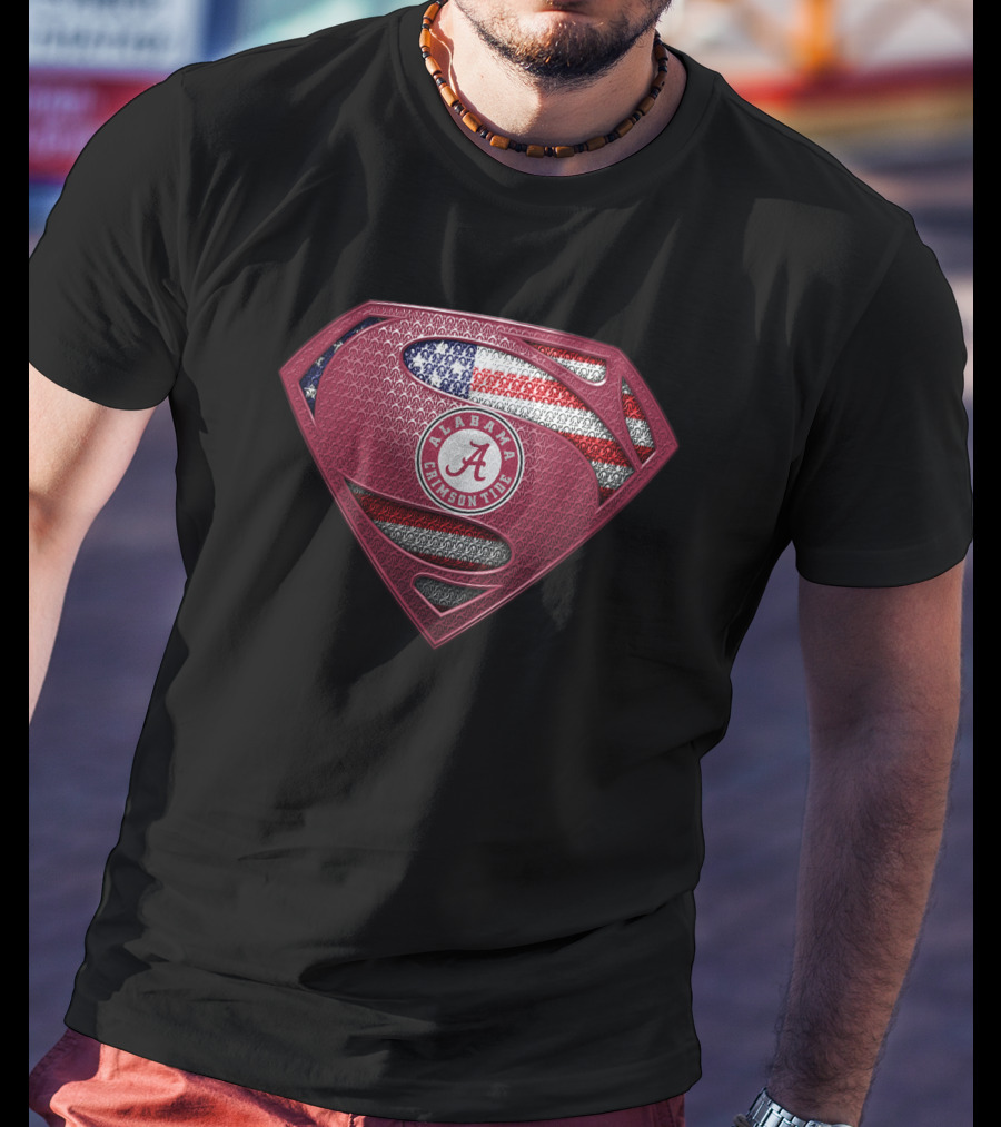 Alabama Crimson Tide Superman Logo American Flag T-Shirt