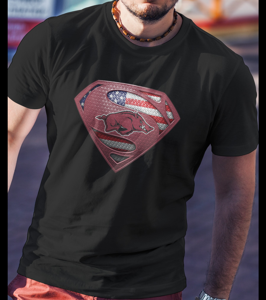 Arkansas Razorbacks Superman American Flag T-Shirt