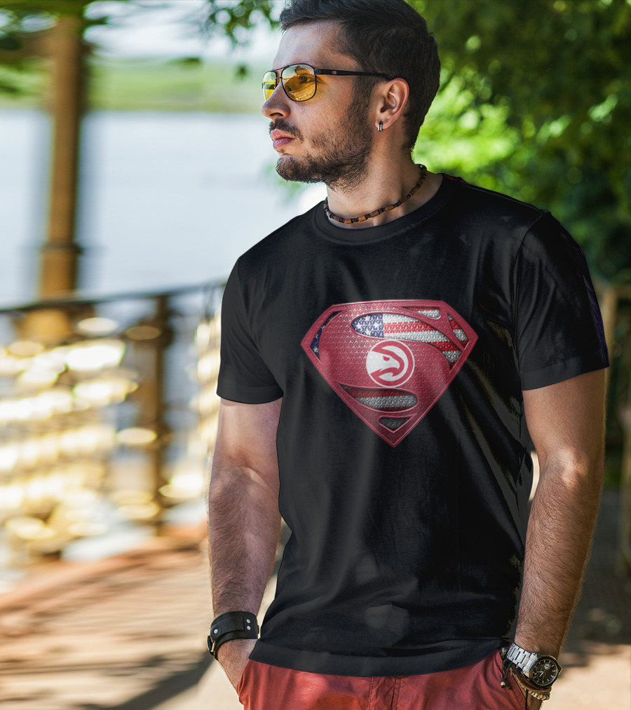 Atlanta Hawks Superman Shield American Flag Logo Vintage Style T-Shirt