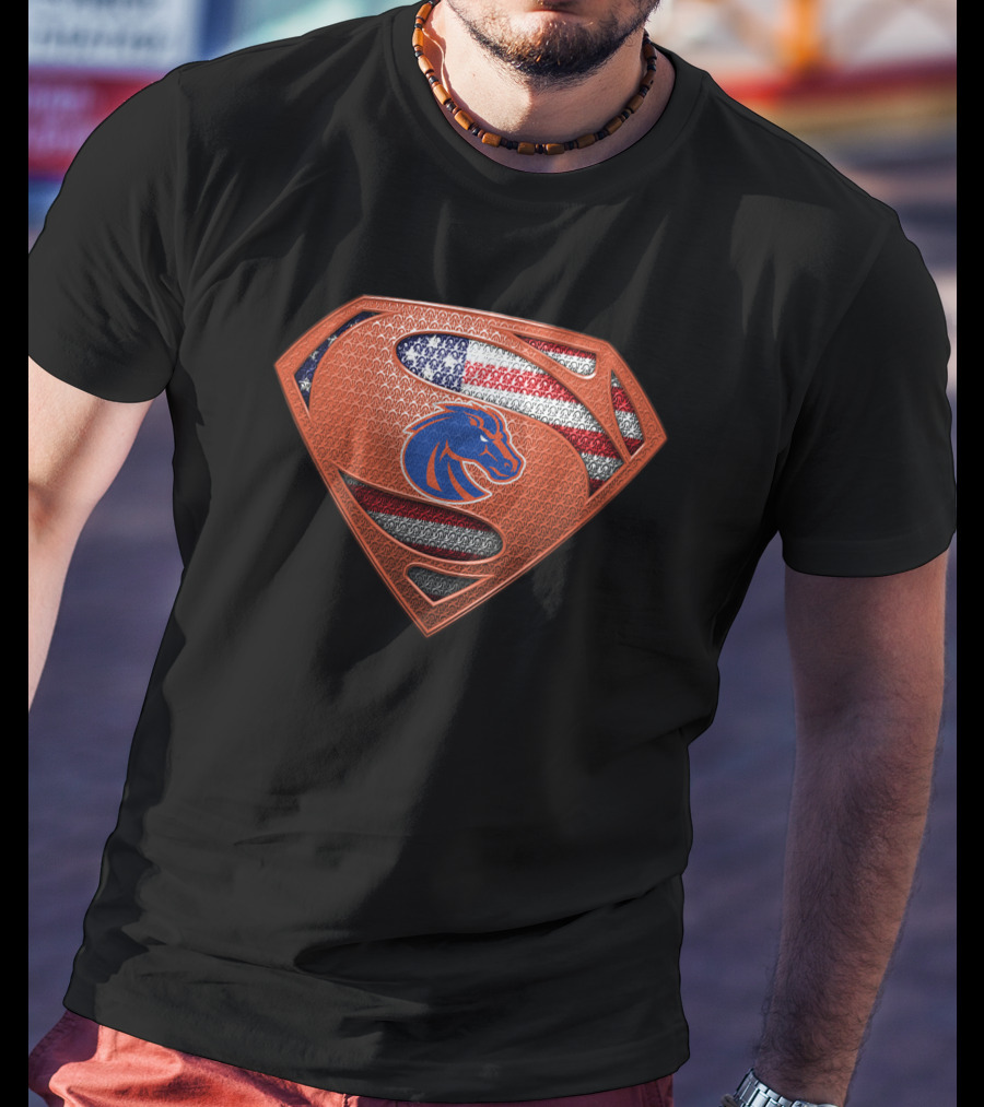 Boise State Broncos Superman Logo American Flag T-Shirt
