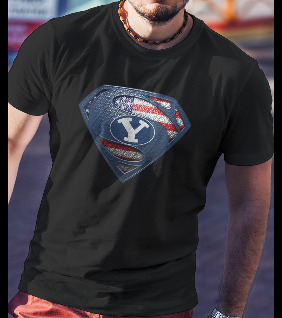 Byu Cougars Superman Logo American Flag T-Shirt