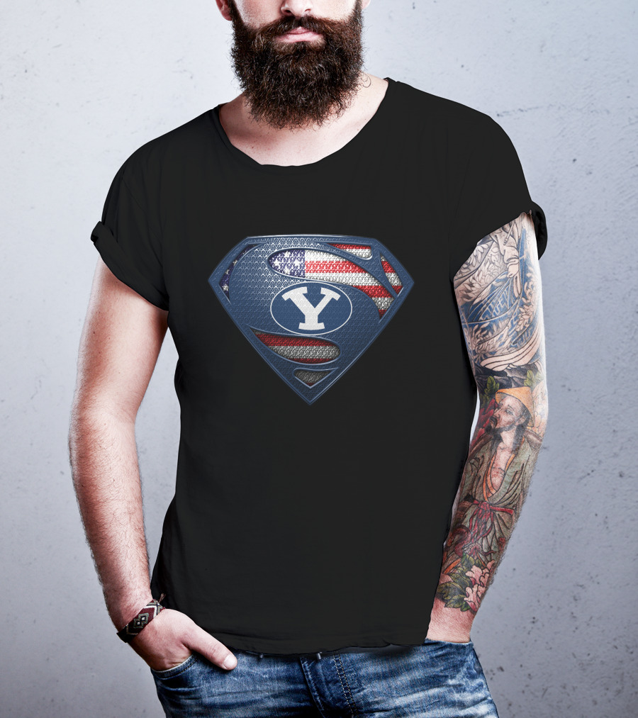 Byu Cougars Superman Logo American Flag T-Shirt