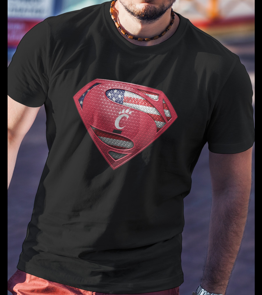 Superman Cincinnati Bearcats American Flag Shield T-Shirt