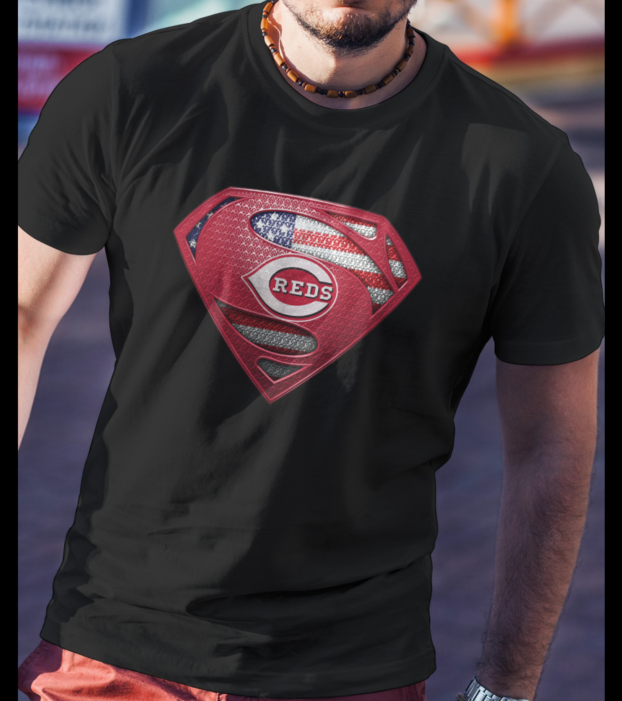 Cincinnati Reds Superman Logo American Flag T-Shirt