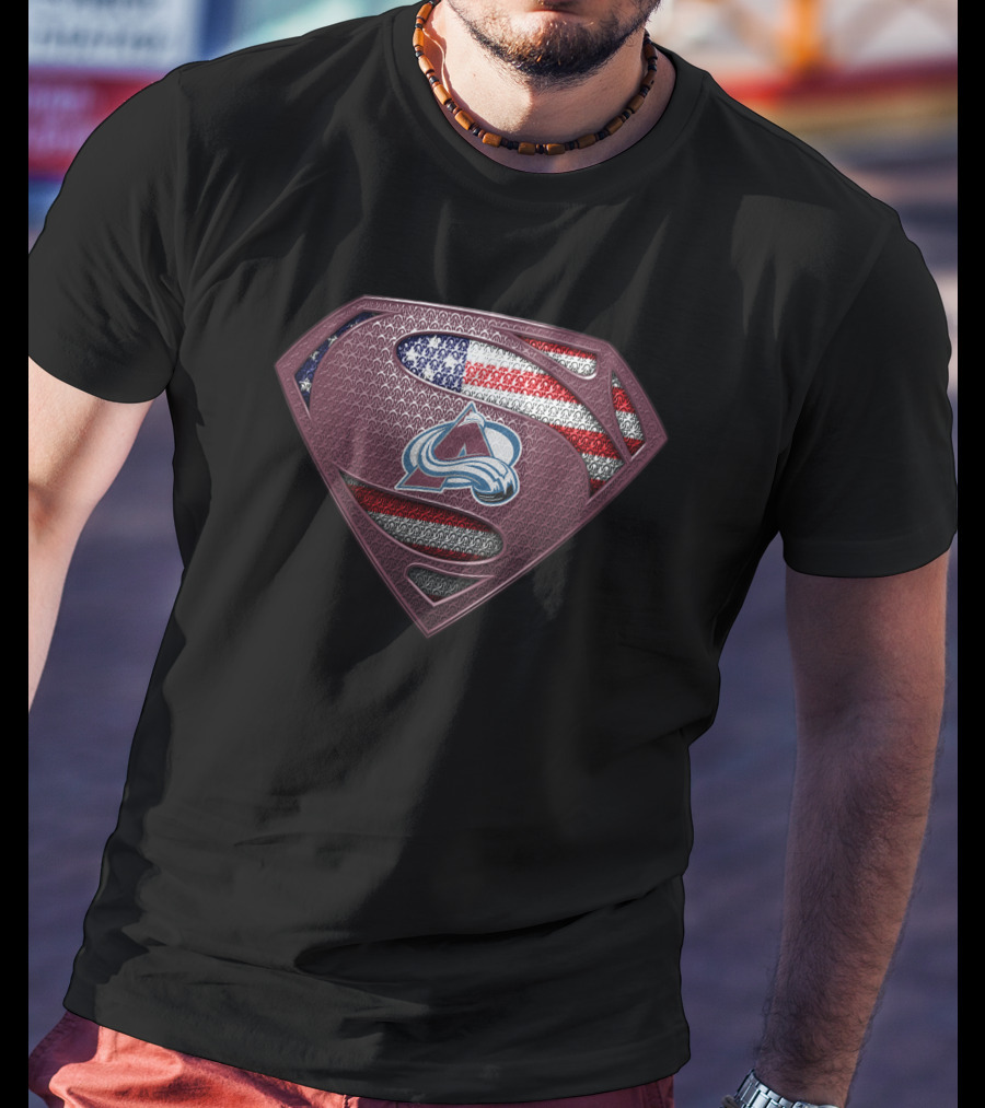 Colorado Avalanche Superman Shield American Flag T-Shirt