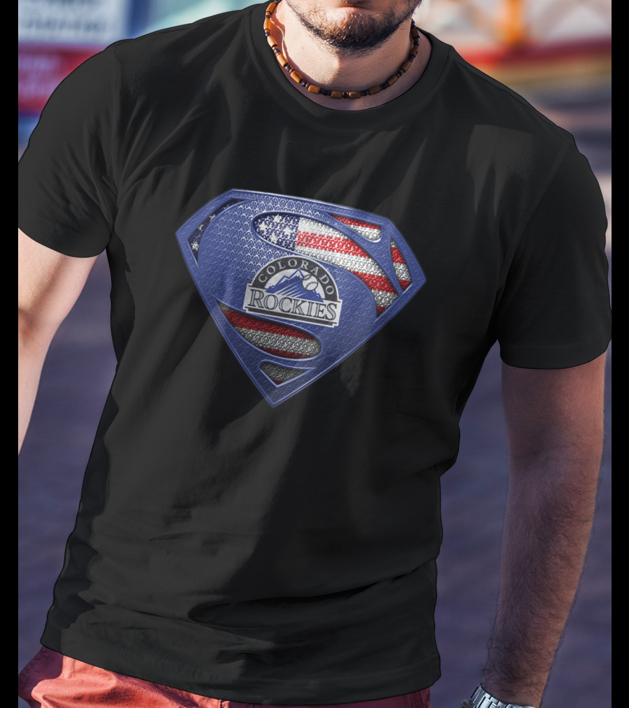 Colorado Rockies Superman Shield American Flag T-Shirt