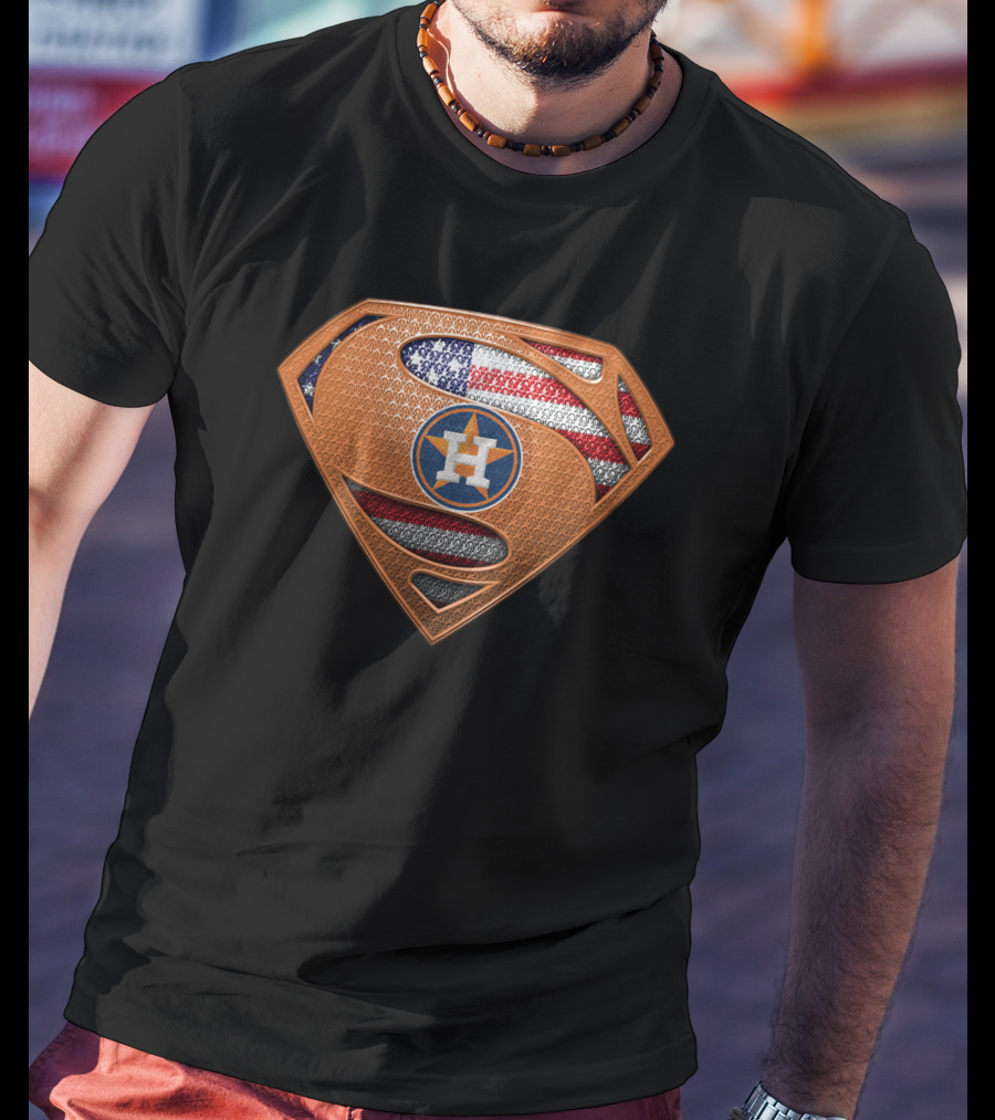 Houston Astros Superman American Flag Shield T-Shirt