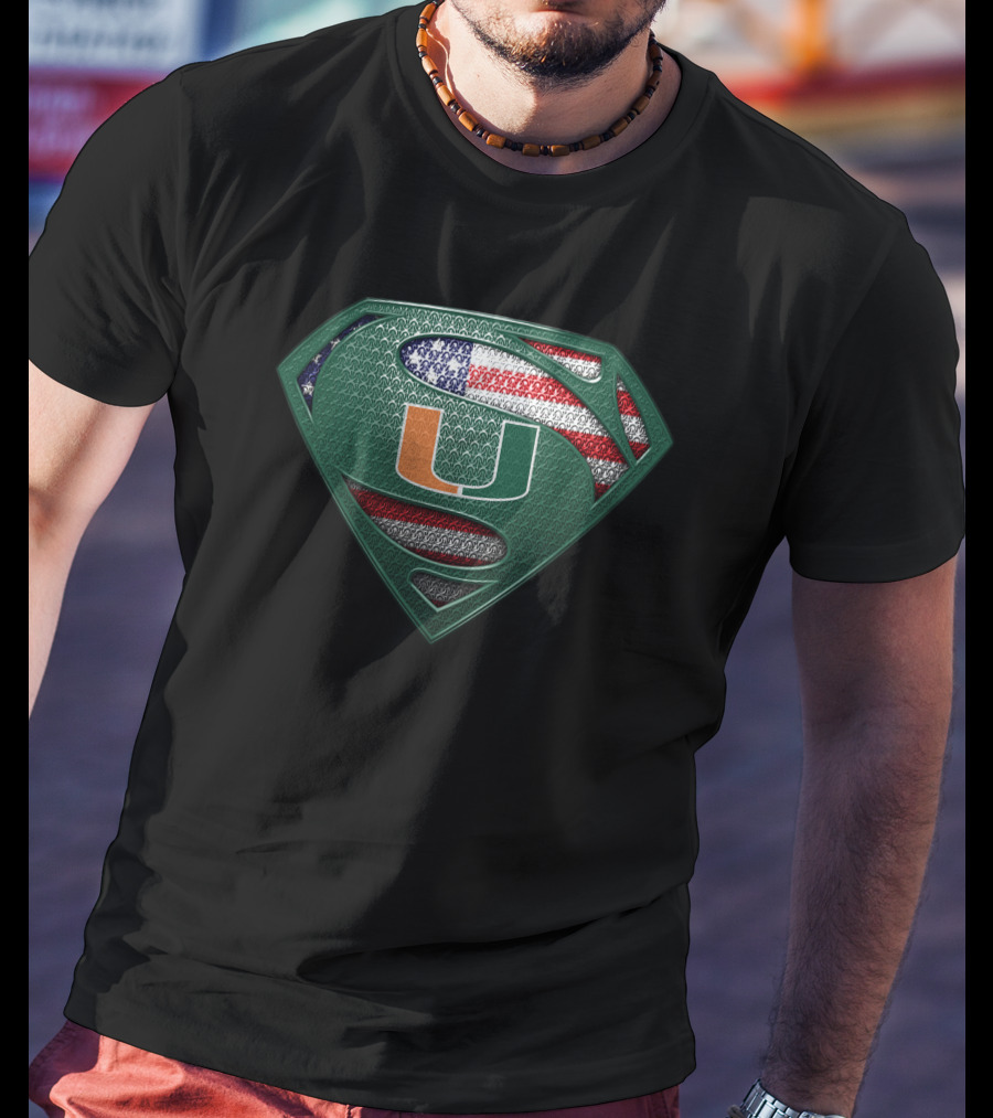 Miami Hurricanes Superman American Flag T-Shirt