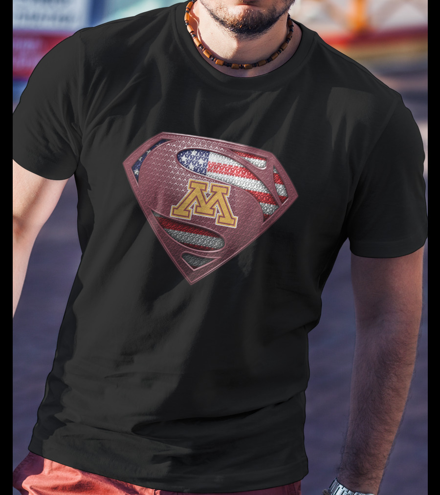 Minnesota Golden Gophers Superman Logo With American Flag T-Shirt
