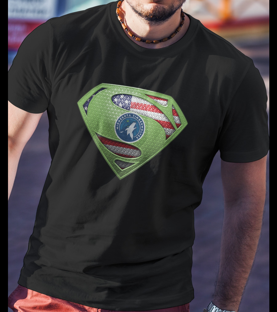 Minnesota Timberwolves Superman Logo With American Flag T-Shirt