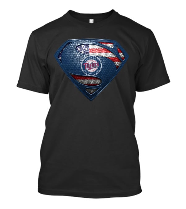 Minnesota Twins Baseball Club Superman Logo With American Flag T-Shirt