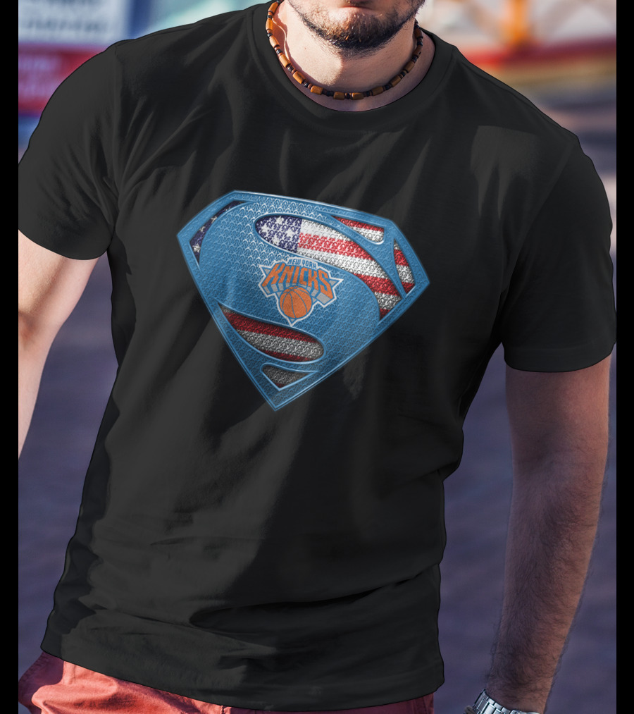New York Knicks Superman American Flag T-Shirt