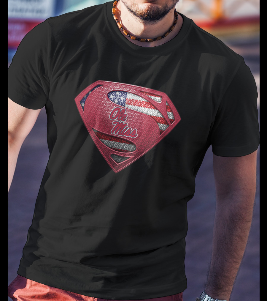 Ole Miss Rebels American Flag Superman Shield T-Shirt