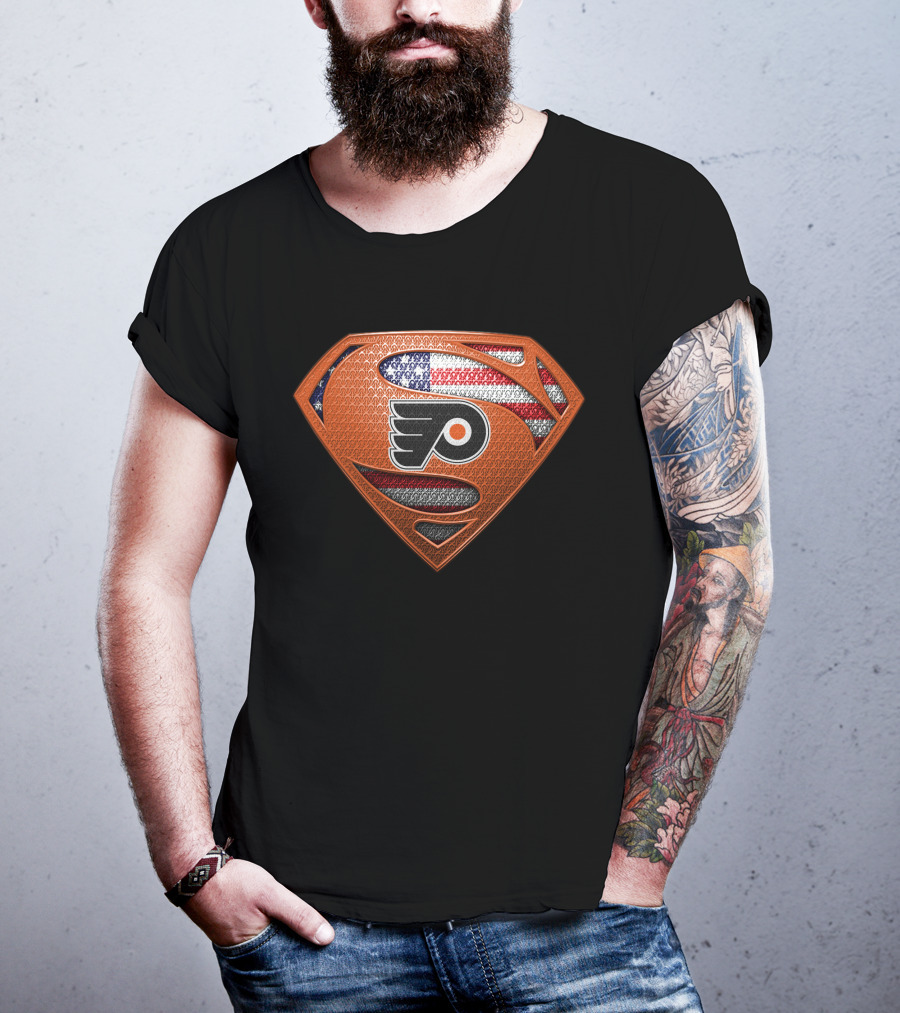 Philadelphia Flyers Superman Shield American Flag T-Shirt