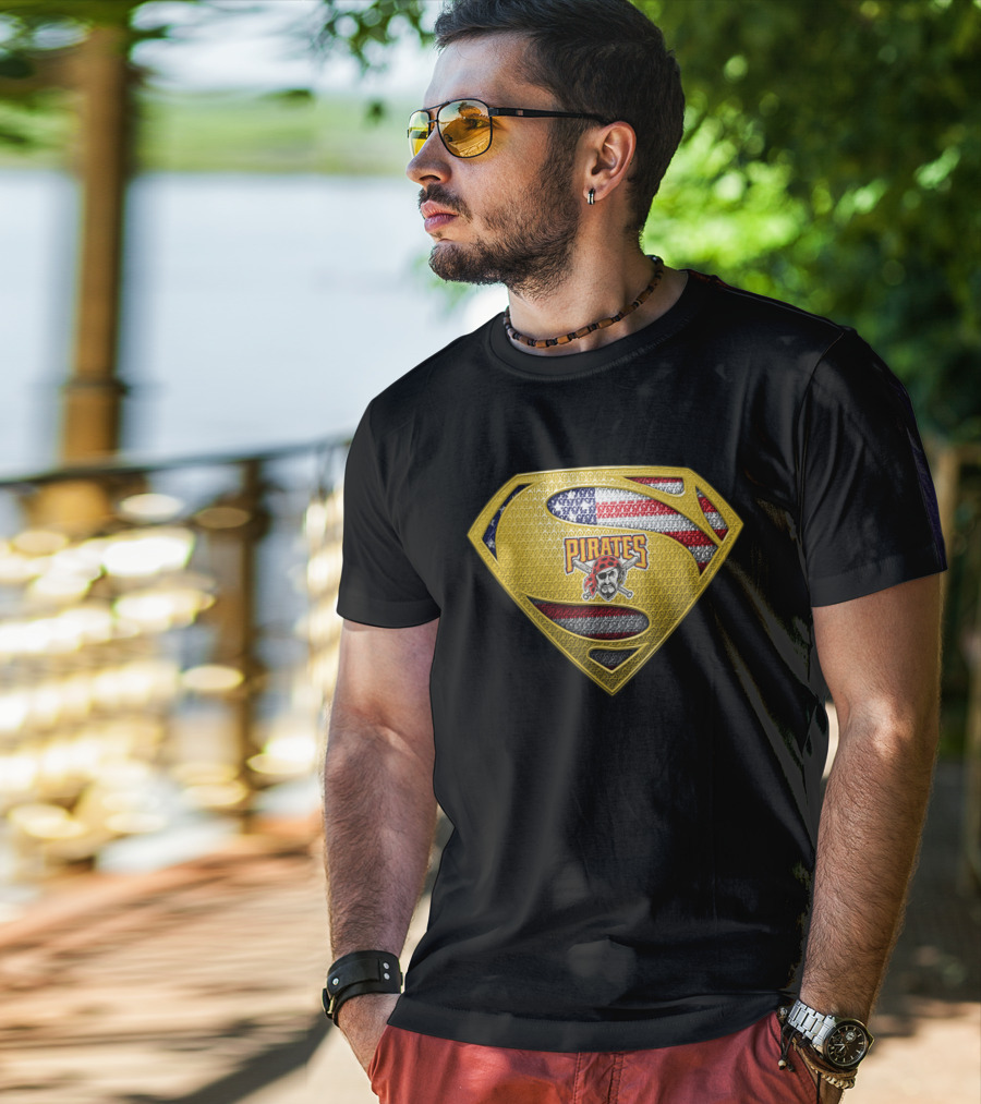 Pittsburgh Pirates Superman Shield American Flag T-Shirt
