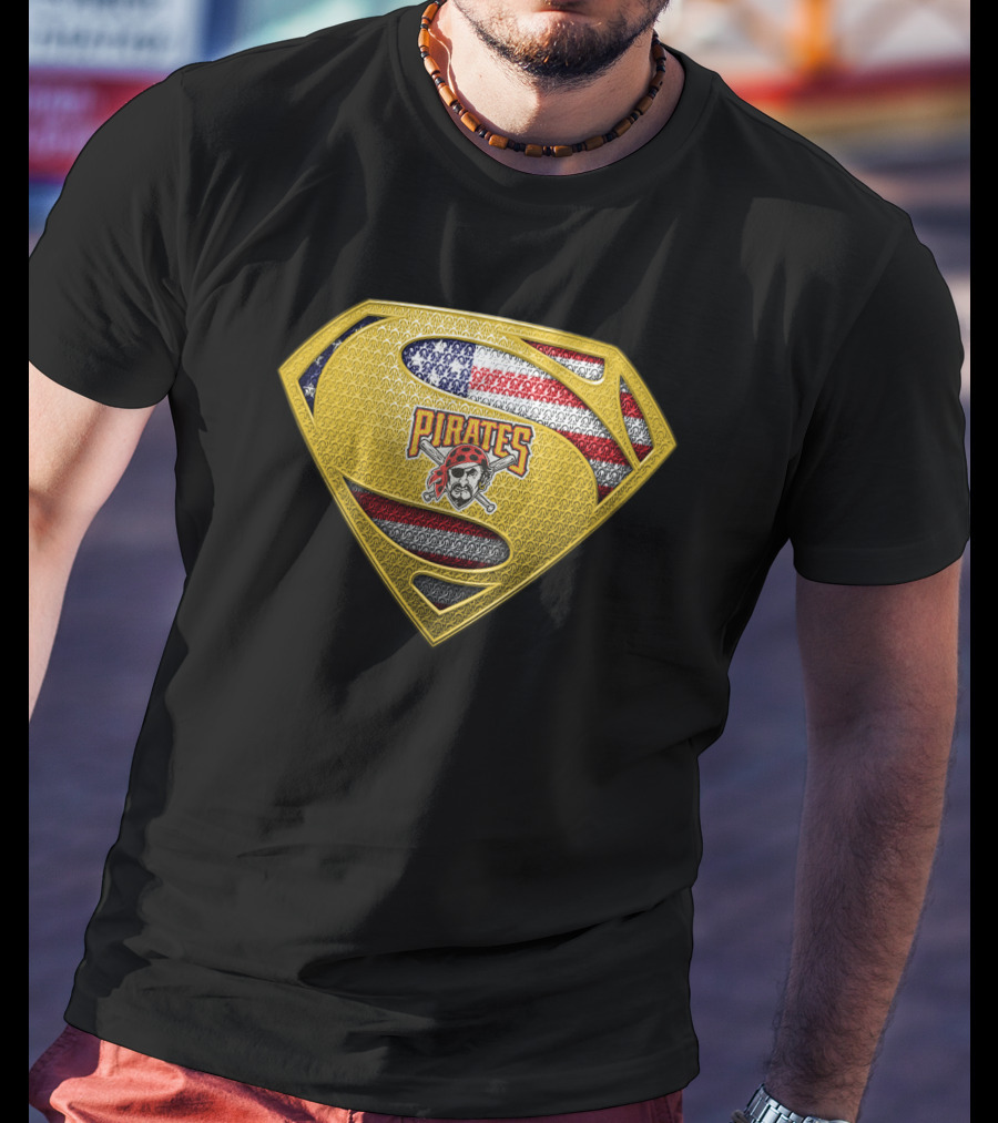 Pittsburgh Pirates Superman Shield American Flag T-Shirt
