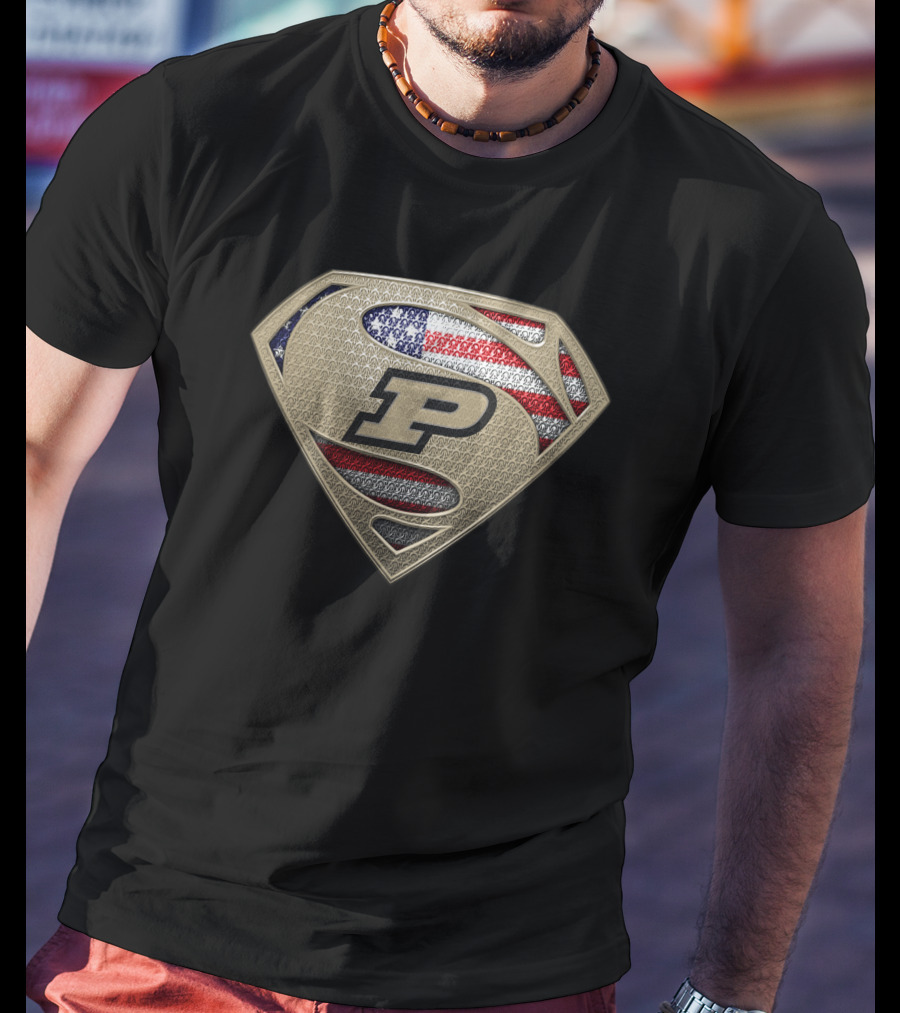 Purdue Boilermakers P American Flag Superman T-Shirt
